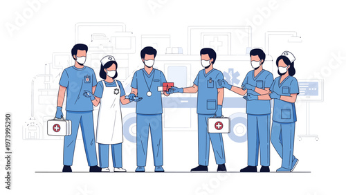Healthcare Heroes: A dedicated team of medical professionals stands together, embodying compassion and expertise as they prepare to offer aid and care.