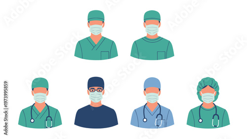 Healthcare Team Avatars: Doctors, Nurses, Surgeons in Scrubs & Face Masks