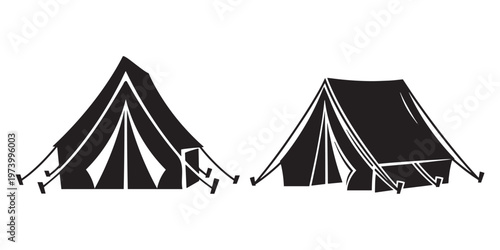 Two black and white illustrations of medieval tents or shelters