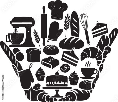 Baking Essentials and Sweet Treats in a Single Illustration