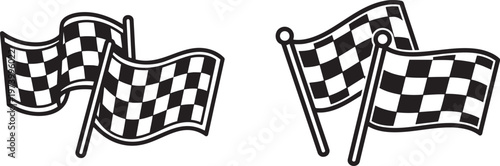 Bold geometric checkered flag icons in minimalist style for sports branding