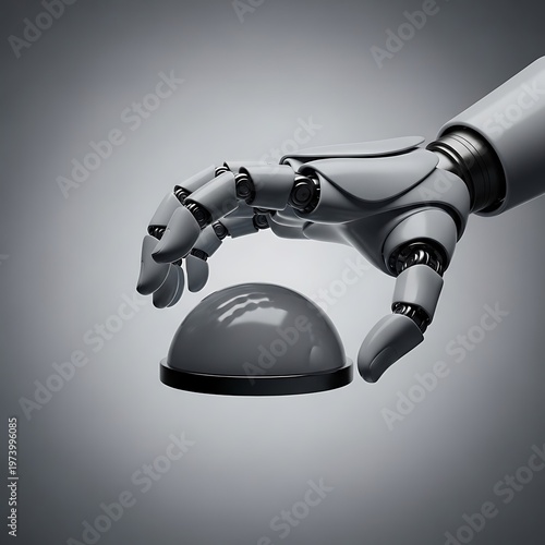 Robotic Arm Poised Above Button, Ready to Initiate Artificial Process