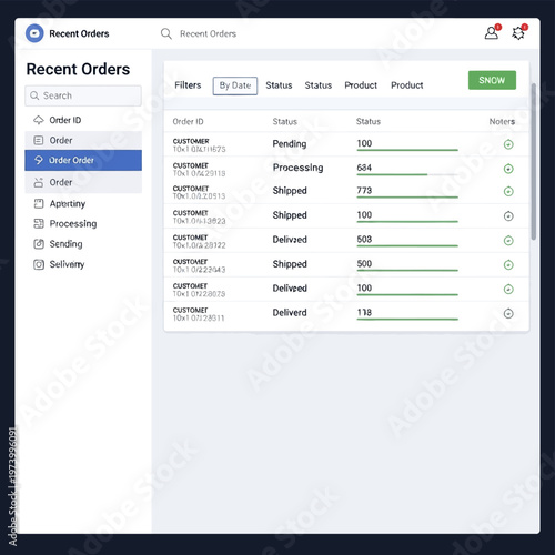 Modern digital dashboard displaying recent e-commerce orders, their current status, and progress for efficient online business management and tracking