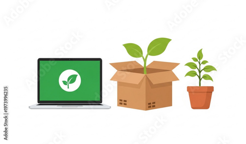 Eco Friendly Delivery and Online Business Sustainable Commerce Vector Illustration