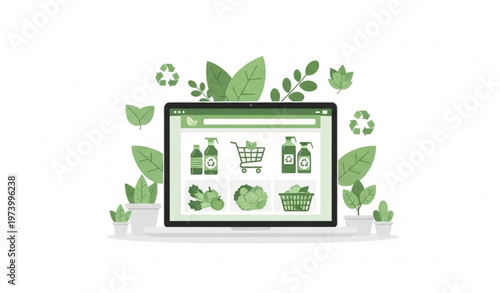 Eco Friendly Online Business E Commerce Green Shopping Vector Illustration