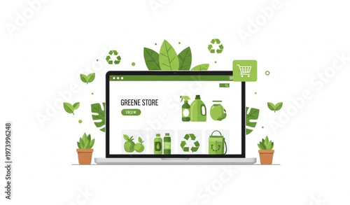 Eco Friendly Online Business E Commerce Green Shopping Vector Illustration