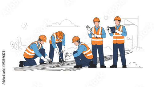 Construction Crew at Work: A team of construction workers is meticulously engaged in building a project. Each individual is deeply focused on their specific task.