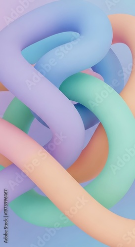 Soft colorful pastel curved shapes in abstract rendering background