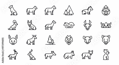 Various animal icons in black outline.