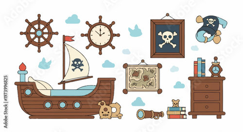 Pirate Ship Toy Model With Accessories.