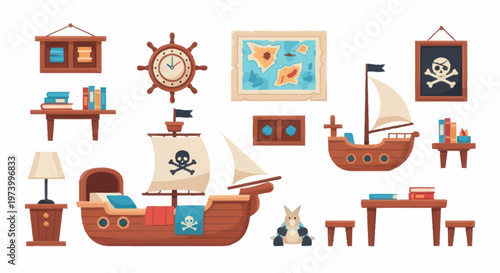 Pirate Ship Toy Model Furniture Set.