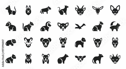 Collection of various animal face silhouettes.