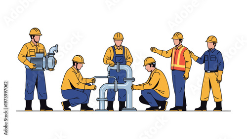 Industrial Assemblers at Work: A team of skilled technicians meticulously assembles intricate machinery, showcasing the precision and expertise essential in modern industry.