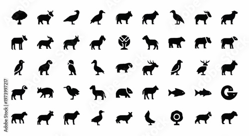 Black silhouettes of various wild animals.