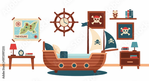 Pirate Ship Shaped Kids Bed Furniture.