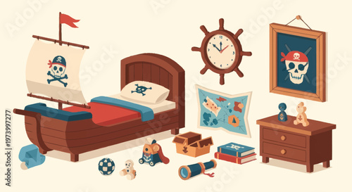 Pirate themed child bedroom furniture set.