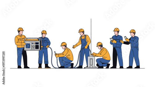 Precision and Partnership: A dedicated team of engineers meticulously works together, showcasing a perfect example of teamwork and expertise.