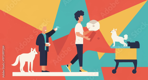 Man walking with white dog.