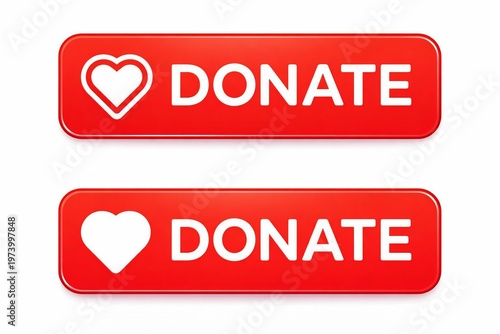 Red donate buttons with heart symbols for charitable contributions