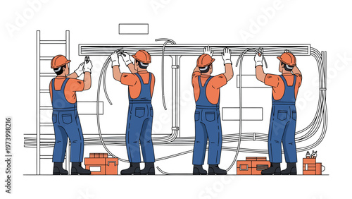 Wiring the Future: A team of diligent technicians meticulously installs electrical cables, ensuring the seamless operation of vital infrastructure.
