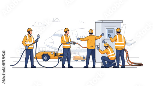 Refueling Crew at Work: A team of skilled technicians diligently refuels an aircraft on the tarmac, ensuring safe and efficient operations with precision and expertise.