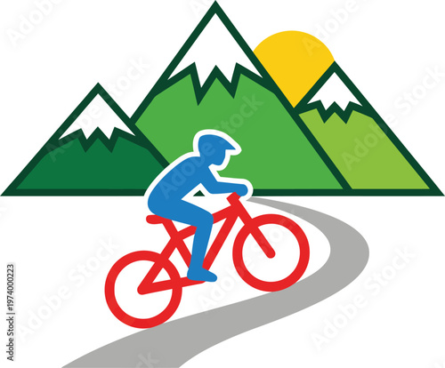Person riding a mountain bike on a winding road.