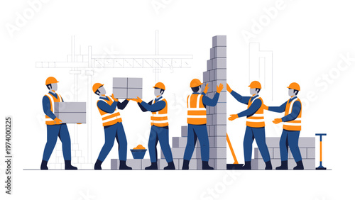 Construction Crew: A dedicated construction crew collaborates on a building project, meticulously constructing a structure, symbolizing teamwork, progress, and the art of construction.
