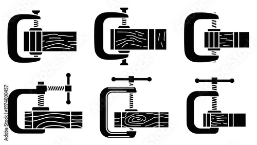 Wood Clamp Icons Set