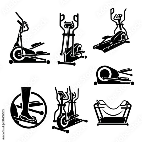 Elliptical Machine Icons Set: Cardio Fitness Equipment Collection
