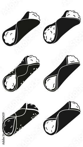 Italian Cannoli Pastry Icons - Black and White Silhouette Set