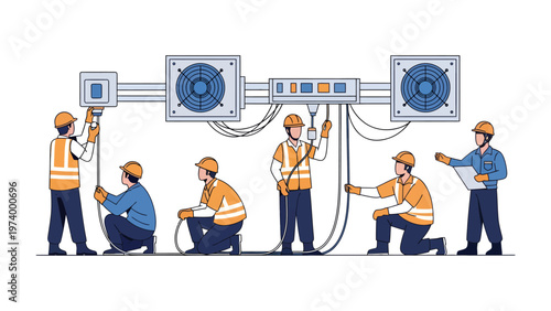 Technicians at Work: A team of skilled technicians meticulously working on a complex system, showcasing expertise and dedication in their field. 