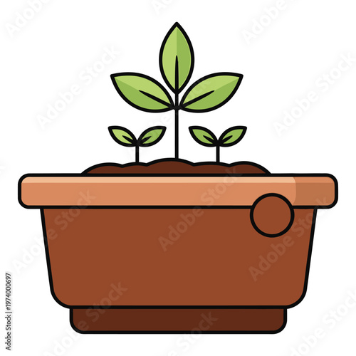 Cartoon illustration of plant growing in a flower pot icon