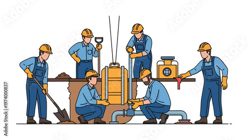 Construction Team at Work: A group of construction workers diligently collaborate on a project, demonstrating teamwork and precision. Each member plays a vital role.
