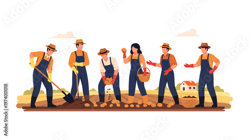 Cultivating Community: A team of agricultural workers collaboratively harvests crops, embodying the essence of teamwork and dedication to the land.