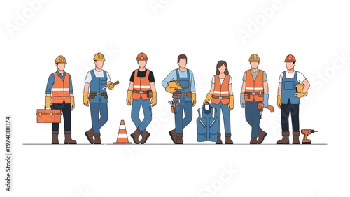 Construction Crew: Group of skilled construction workers, equipped with tools and safety gear, stand ready at a construction site, embodying expertise and teamwork.