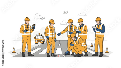 Runway Inspection: A team of dedicated airport personnel diligently inspects a runway, ensuring safety and precision in their critical work.