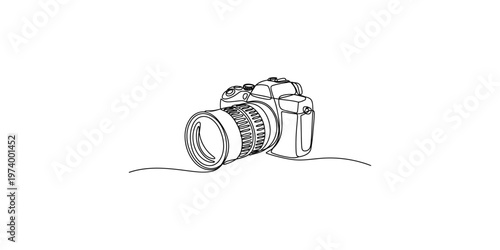 Continuous line drawing of a digital camera on a white background illustration