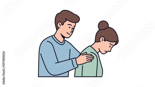 Supportive man comforting sad woman. Empathy, compassion, and emotional care. Flat vector illustration of help and friendship.