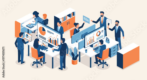 Business people working in office space.