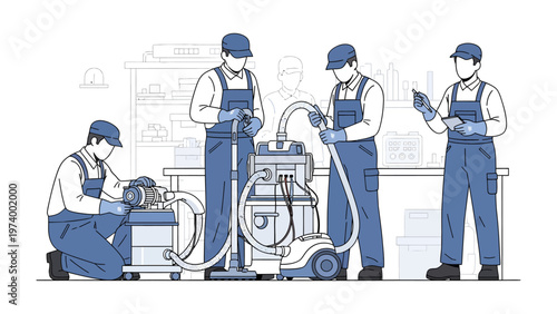 Maintenance Crew in Action: A dedicated maintenance crew meticulously attends to essential equipment, ensuring seamless functionality and operational efficiency.