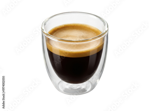 Картината върху платно Hot espresso with rich crema layer in a modern doublewalled glass mug isolated t