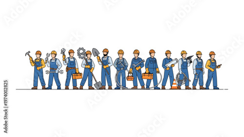 Construction Crew's Collective: A diverse construction team stands shoulder-to-shoulder, each member ready to use tools and expertise to bring projects to life. A display of teamwork and skill.