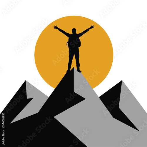 Victory Pose on Mountain Peak