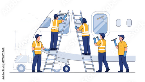 Aircraft Maintenance Crew: A dedicated team of aviation professionals meticulously inspects and services an aircraft. The scene showcases their commitment to safety and operational excellence.