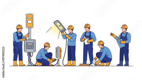 Electricians at Work: A team of skilled electricians meticulously working on the installation and maintenance of electrical systems, ensuring a safe and efficient power supply.