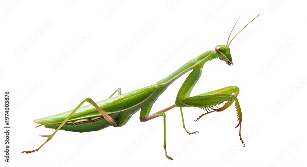 Fototapeta premium A High-Resolution Green Praying Mantis Insect Isolated on Transparent Background