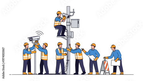 Security System Installation: A team of skilled technicians meticulously install a sophisticated security system, demonstrating precision and expertise in their work. 