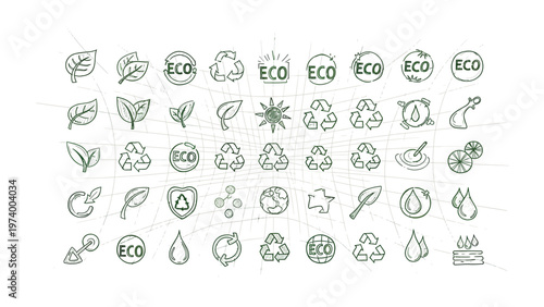 Eco-Friendly Elements: A collection of various eco-friendly illustrations representing sustainability, conservation, and environmental consciousness.