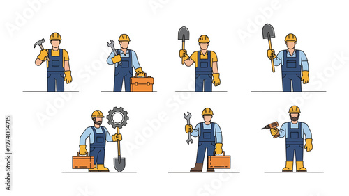 Handyman at Work: A collection of various handyman figures, each demonstrating expertise with their unique tools in professional and work-related environment.
