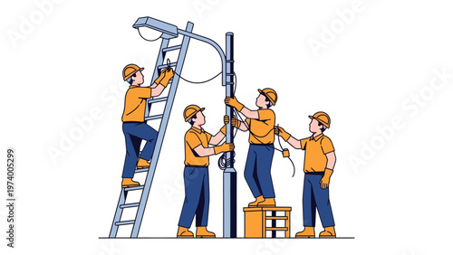 Electrical Engineers at Work: A team of skilled electrical engineers collaborates to install and maintain essential infrastructure. showcasing expertise and teamwork.